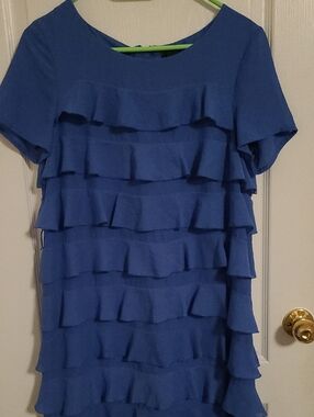H&M Ruffled Short Sleeve Tunic in Blue